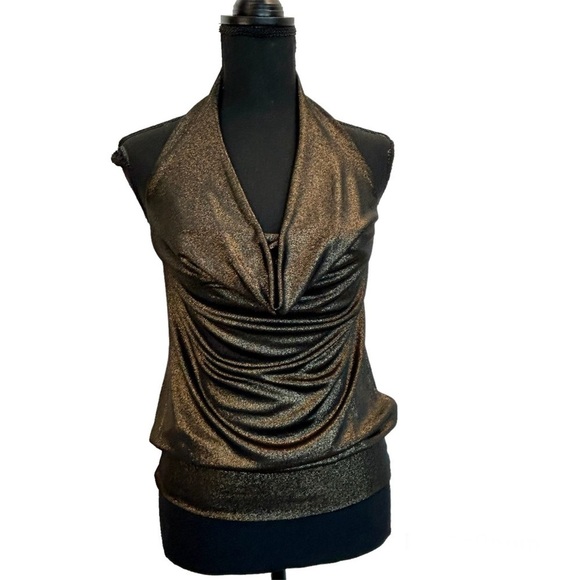 COSTA Blanca bronze gold metallic halter top clubwear stretchy Sz XS - Picture 1 of 10